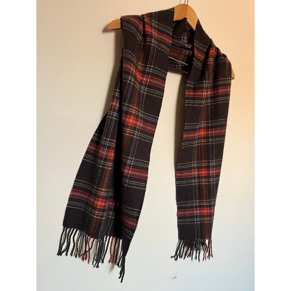 Lands’ End Wool Brown Red Plaid Tartan Fringe Scarf RL Style $45 Flawed Gem - Picture 8 of 10
